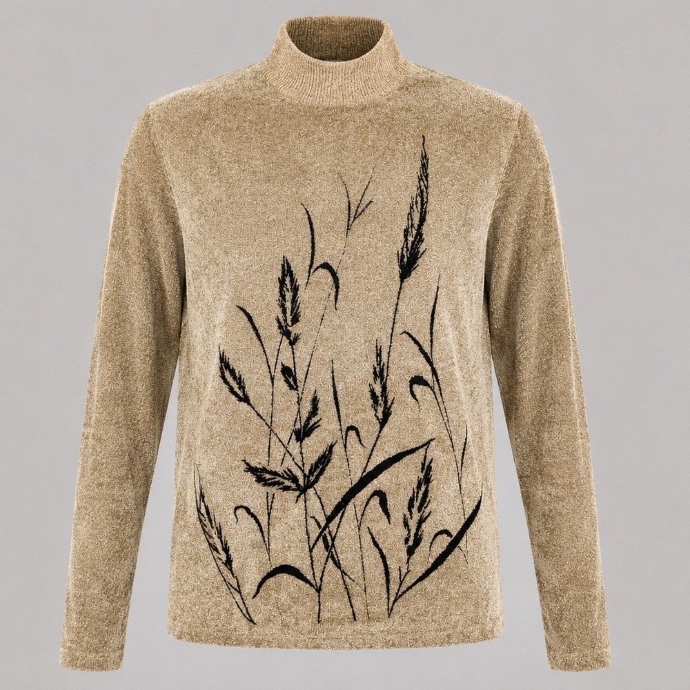 Vintage Blair Brown Chenille Mock Neck Sweater Floral Womens Medium Soft